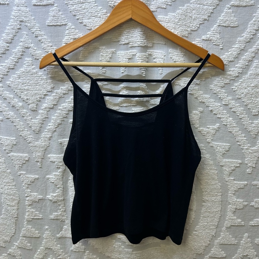 Poof Black Ladder Back Cropped Cami Tank